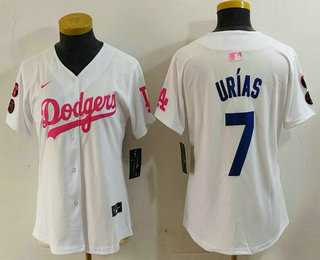 Women%27s Los Angeles Dodgers #7 Julio Urias White Pink With Patch Limited Stitched Jersey->mlb womens jerseys->MLB Jersey